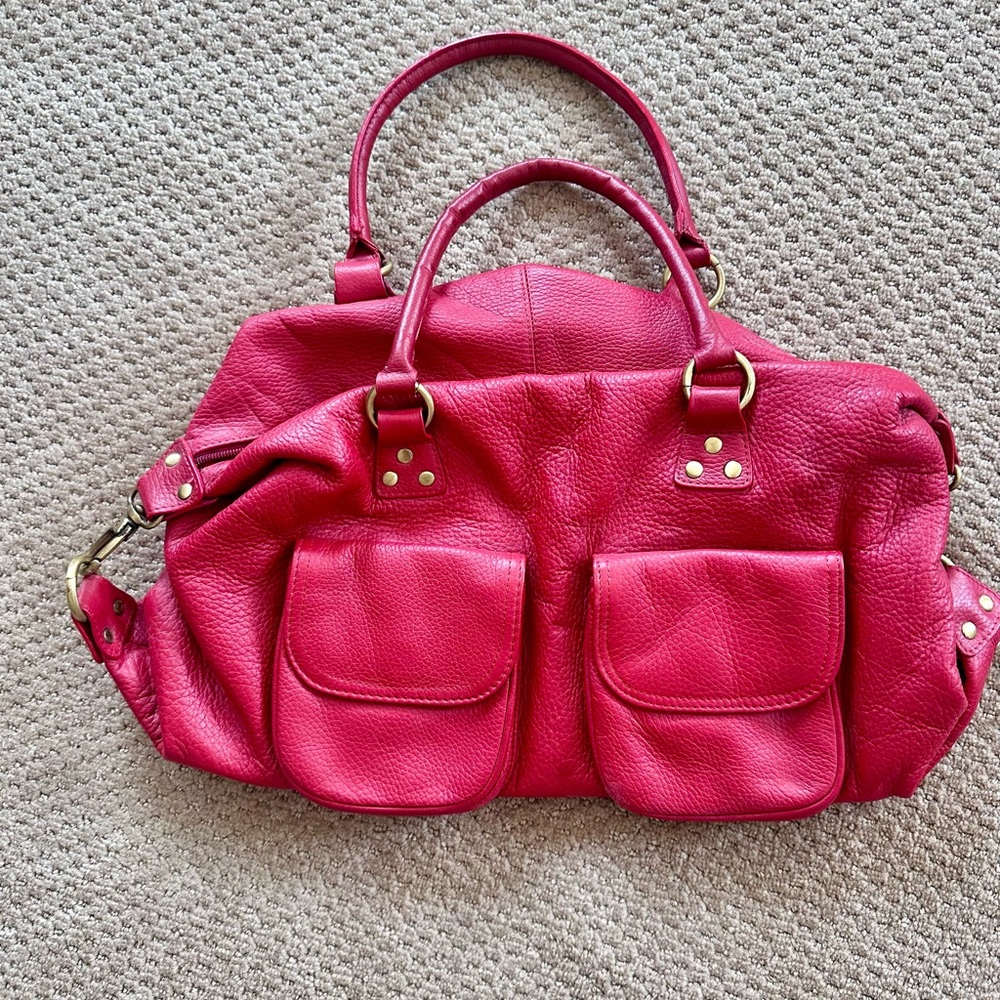 Genuine Italian Red Leather Shoulder Bag with Gold Hardware - Picture 3 of 8